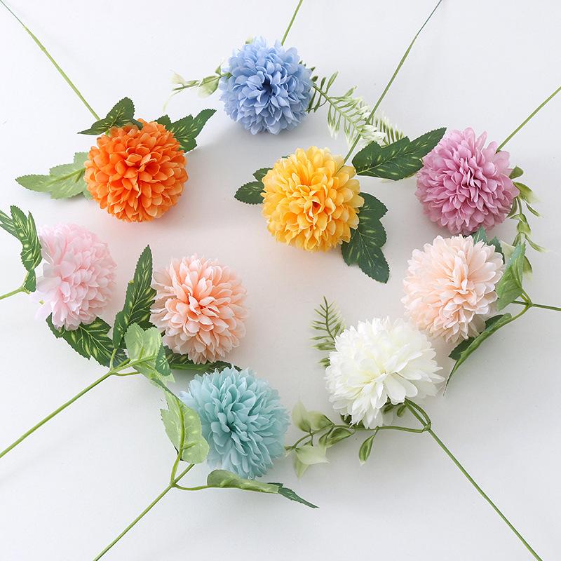 5pcs/lots Artificial Table Tennis Chrysanthemum Dandelion Fake Flower Branch Wedding Bouquet Home Living Room Garden Plant Decor
