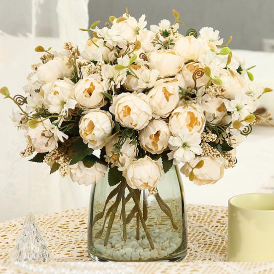 Pivoines Artificielles Fleur Mélange de Fleurs de Pivoine Artificielle Tige de Fleur Fausse Soie Toucher Réel Bouquet pour Arrangements Floraux Table à Manger Fête de Mariage Centre de Table
