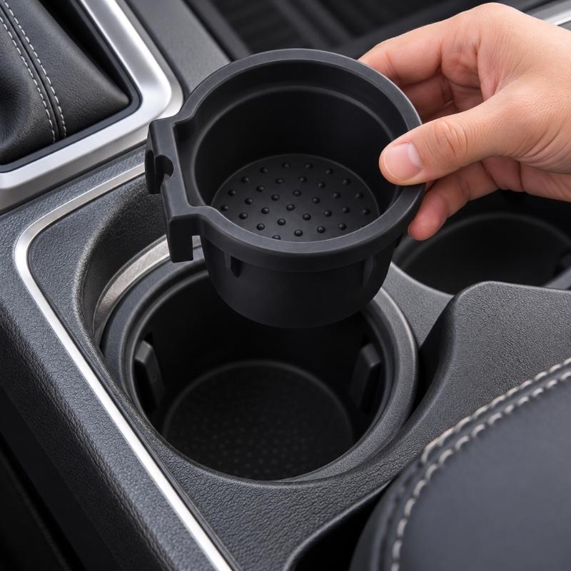 Embedded Center Console Cup Holder Replacement for 2005-2019 with Cylindrical Black Cup Well, Visible Mounting Section, and References 96975-EA000 and