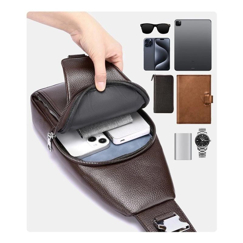 Men's PU Leather Chest Bag - Large Capacity Crossbody Sling Bag,Shoulder Bag, Adjustable Shoulder Strap for Travel & Outdoor Use