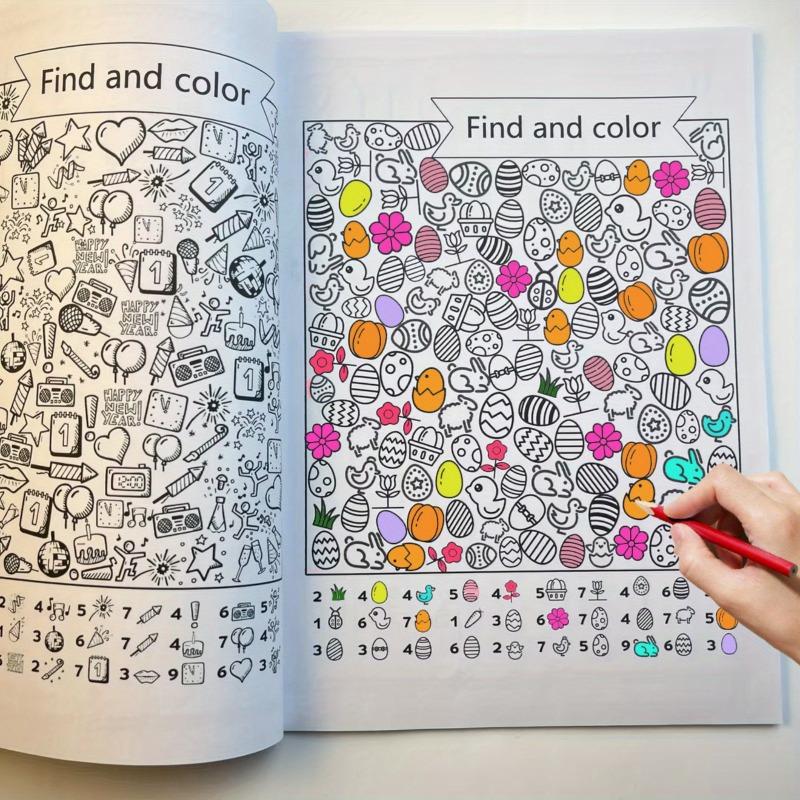 

Immersive Hidden Pattern Interactive Book : Find the Picture + Coloring, Focus/ Observation Training Tool Relax Puzzle Drawing синий