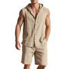 2Pcs/Set Men Summer Outfit Hooded Drawstring Sleeveless Shirt Adjustable Elastic Waistband Shorts Set Hiking Workout Casual Outfit