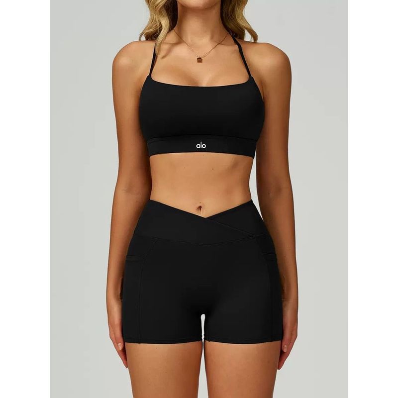 European and American Oiob Yoga Clothes Set Cross Sling Quick-Drying Bra Underwear Summer High Waist Buttock Lifting Sports Short Shorts