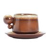 Creative Ceramic Coffee Cup And Saucer Set, Round Ball Retro Kiln Change Water Cup, Afternoon Tea Coarse Pottery Ceramic Cup