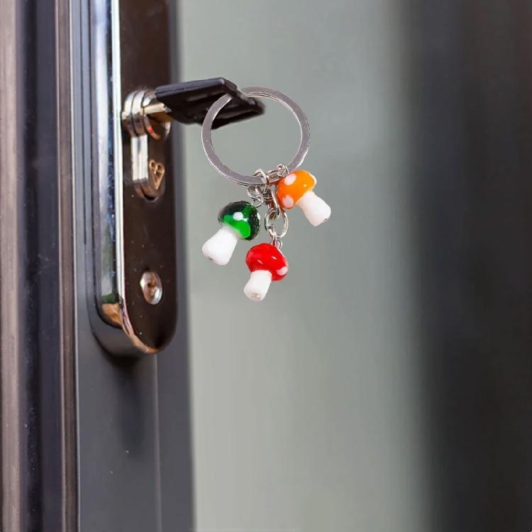 Charm Alloy Mushroom Keychain With Handmade Glass Detail Suitable For Any Occasion
