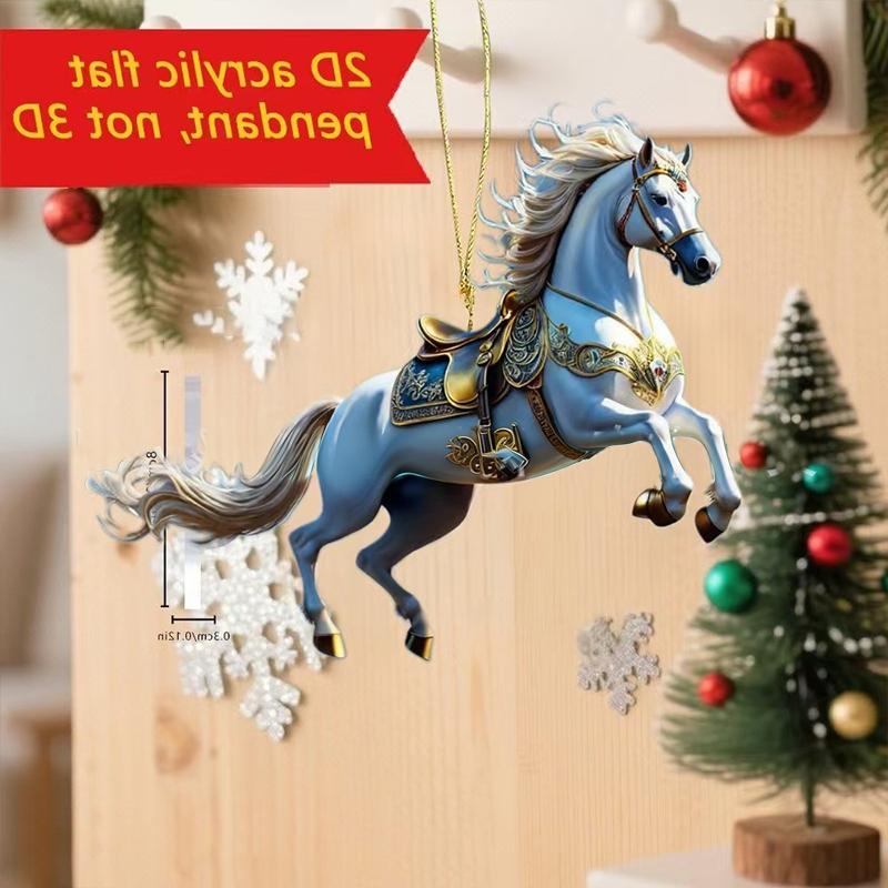 Exquisite White Horse Acrylic Flat Hanging Ornament Home Decoration Backpack