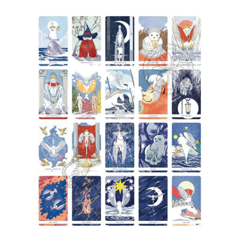 Ghid de bufniță capricioasă de tarot alb Winny de 12*7 cm pentru lecturi intuitive și auto-descoperire cu margini aurite, ambalat în cutie rigidă