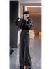 Women's Wool Wide-Leg Pants: Spring/Fall Loose Fit, Straight-Leg, Slimming Pockets with Velvet for Winter.