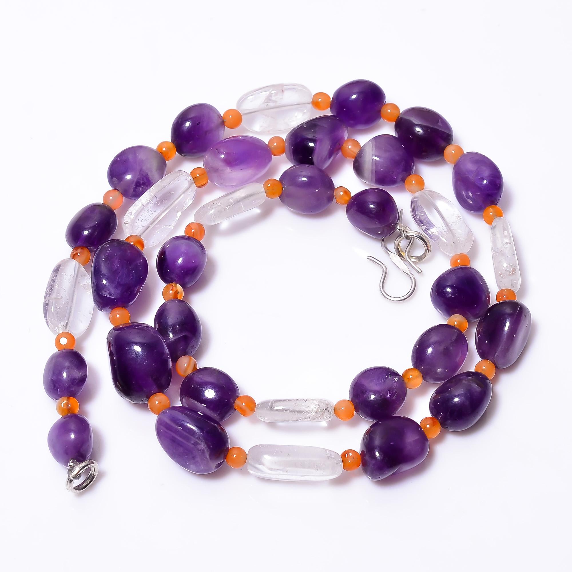 

Natural Crystal Amethyst Carnelian Gemstone Smooth Beads Necklace 3-14 mm 18 UB-8596