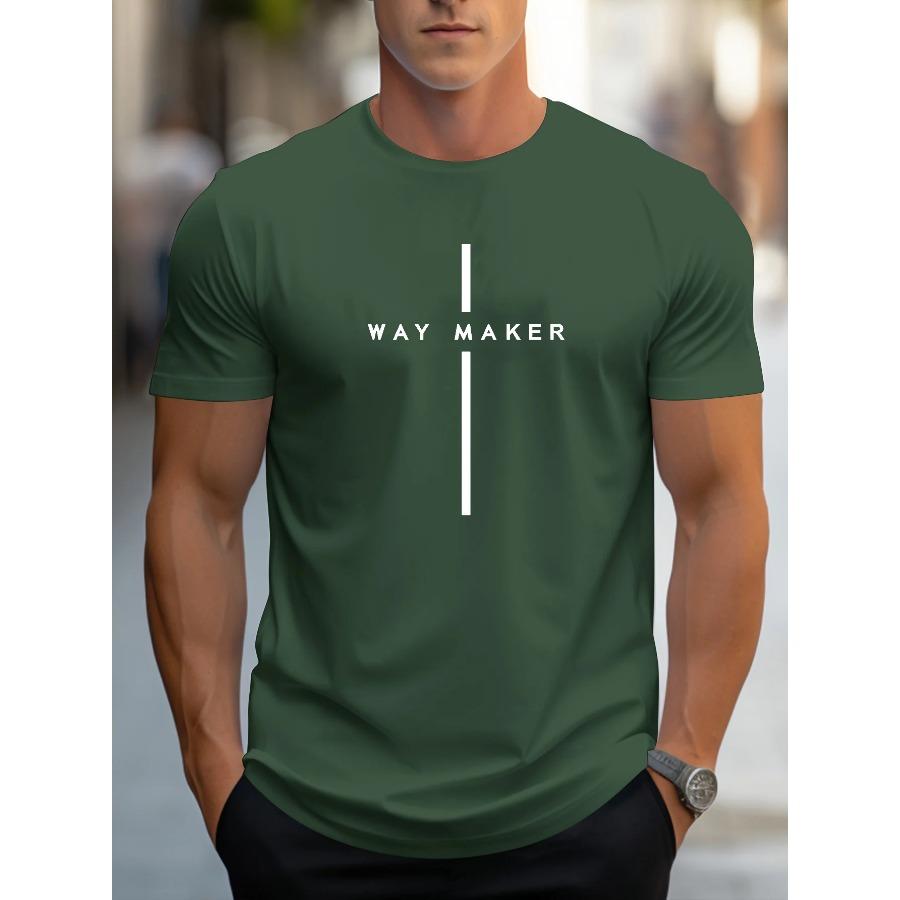 cotton Men's 100% Cotton Summer Loose Size Fashionable WAY MAKER Print Slim Fit Casual Sports Round Neck Short Sleeved T-shirt Top