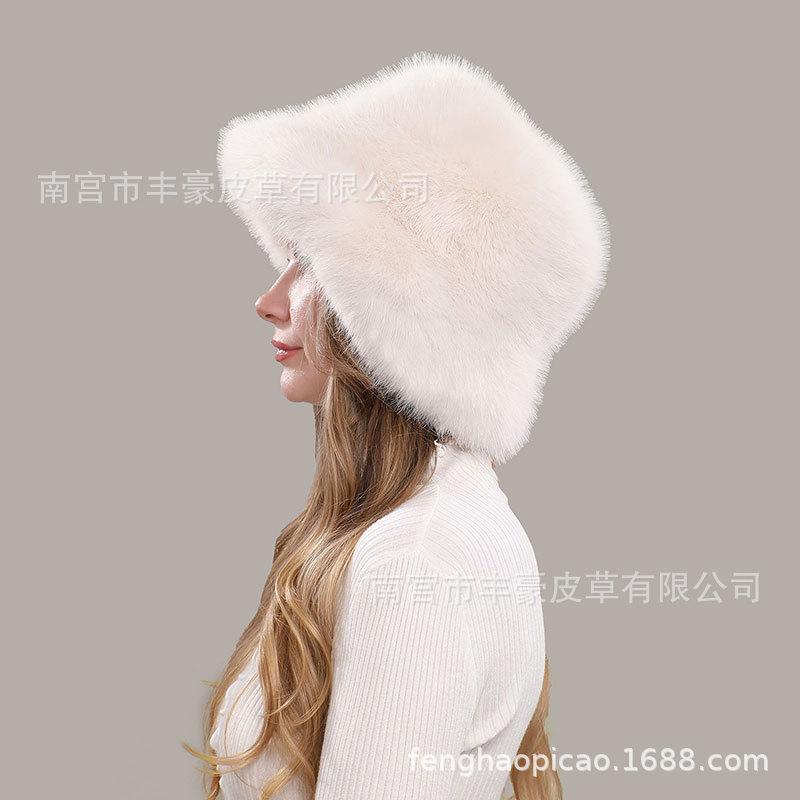 Women Winter Thick Warm Faux Fur Bucket Hat Fluffy Fashionable Ear Flaps