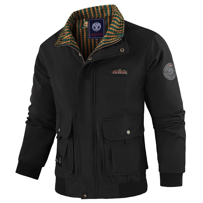 New Autumn and Winter Coat Stand-up Collar Business Men s Jacket Parker Casual Thin Solid Color Jacket Outdoor L European code чёрный