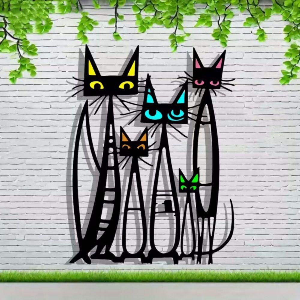 Schmiedeeisen Eisen Wandskulptur Bunte Katze Wandornament Metall Katze Wandkunst Wandornament