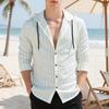 Drawstring Linen Cardigan Trendy Loose Beach T-shirt Men's Vertical Striped Casual Long-sleeved Shirt Hooded