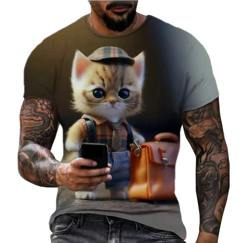 XXS-6XL Übergröße T-Shirt für Herrenbekleidung 3D-gedruckte Katze Hund Lustige Tiergrafik T-Shirts Sommermode Lässige Rundhals-Tops