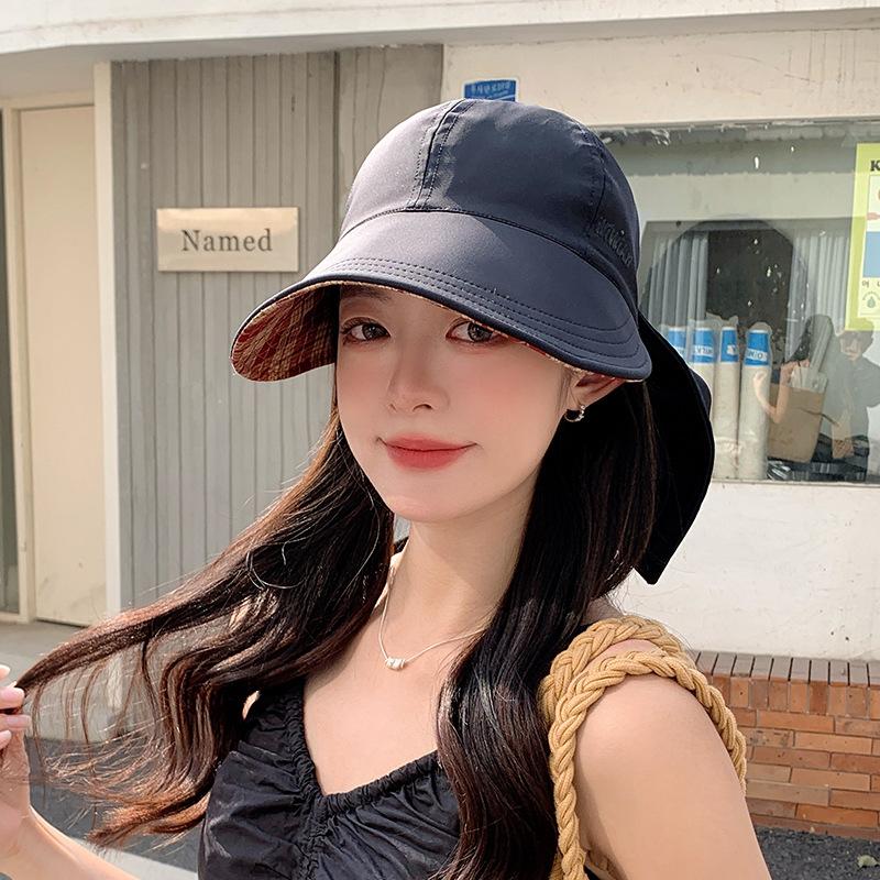 Plaid double-sided equestrian hat for women with small wide brims and versatile sun hats in summer, masks can be hung, quick-drying peaked caps