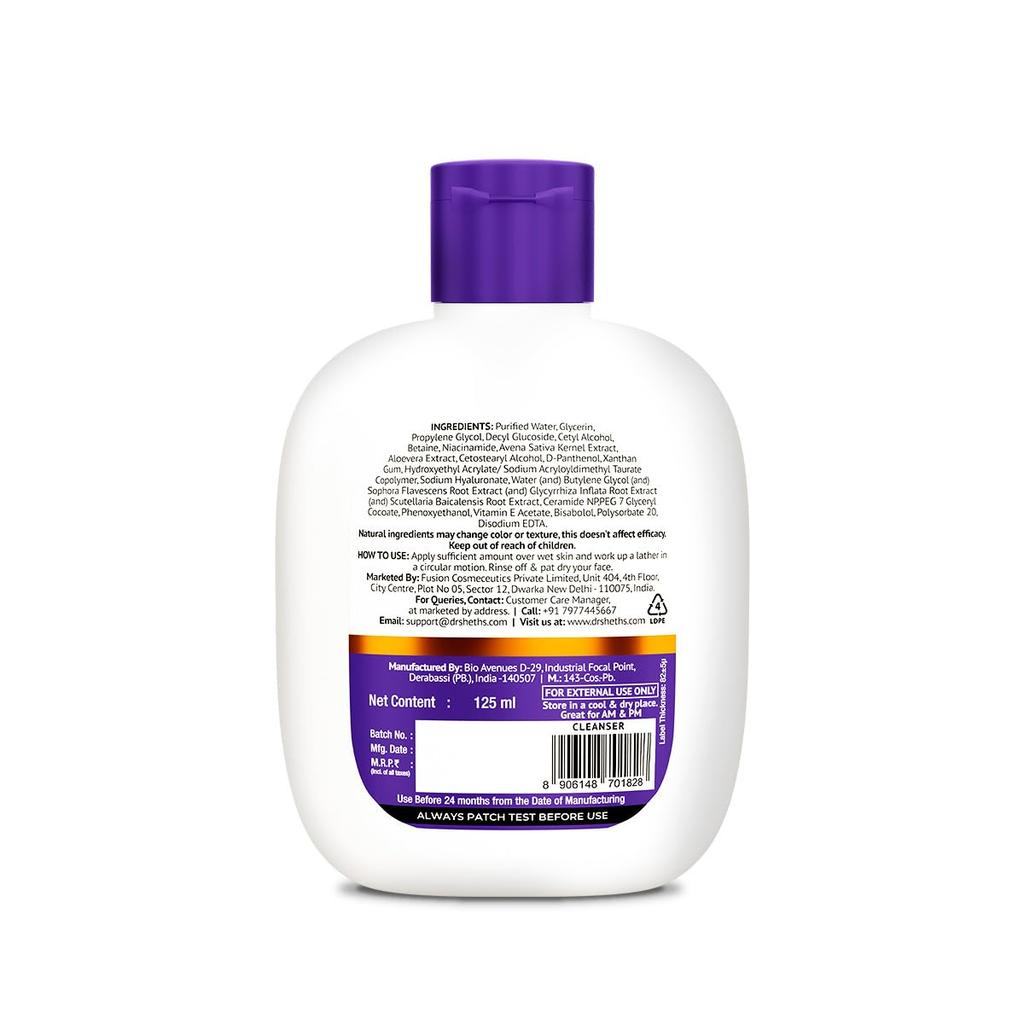 Dr. Sheth's Oats & Ceramide Gentle Cleanser For Sensitive Skin | Hydrating Daily Face Wash 125 Ml