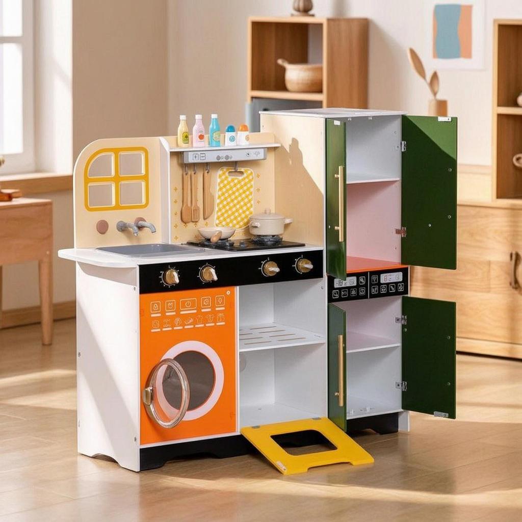 Wooden Play Kitchen with Sound for Playroom, Young Children
