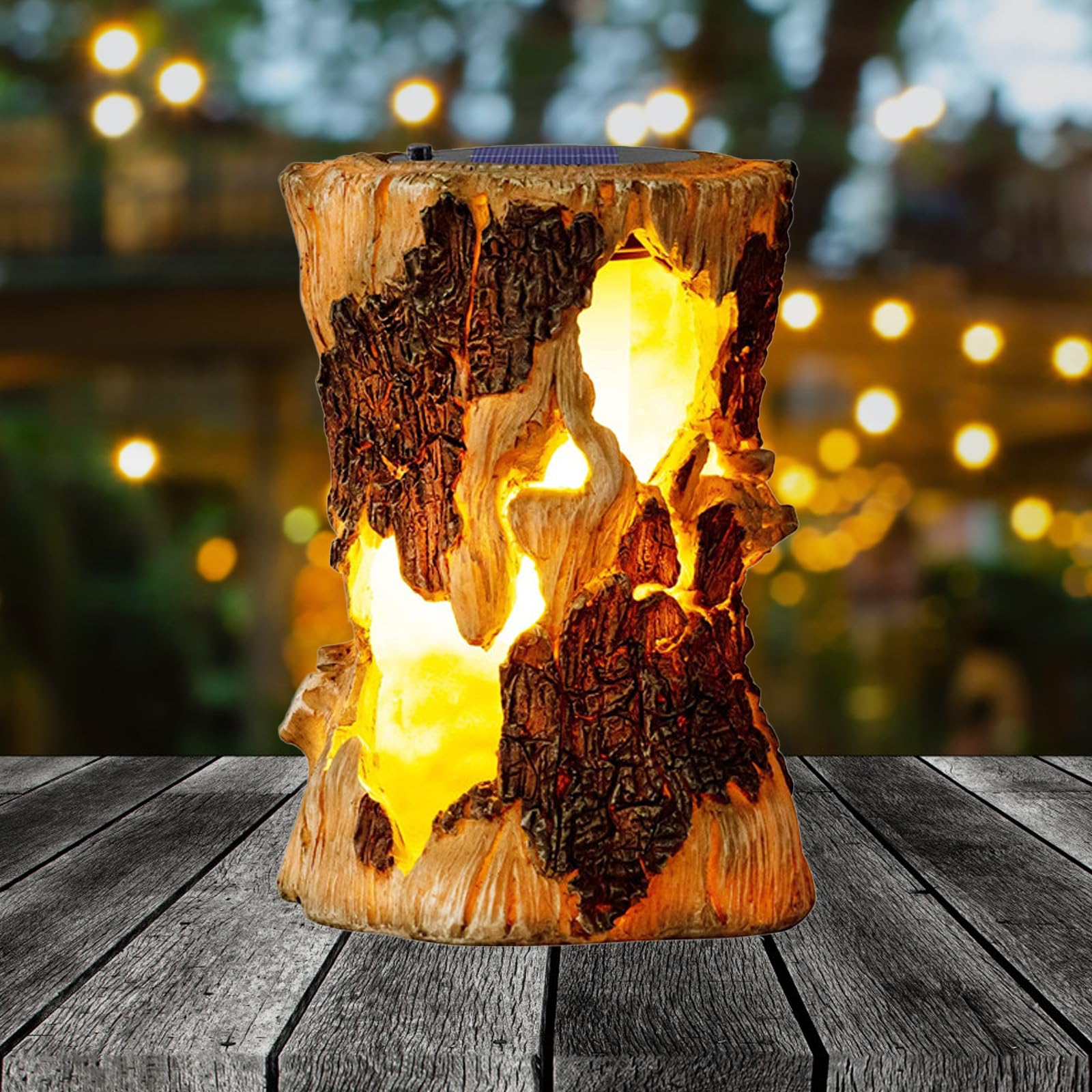 Solar Garden Lights, Flickering Stump Solar Flame Lantern Light Waterproof, Outdoor Stump On Fire Torch Light, Solar Powered Landscape Decoration естественный