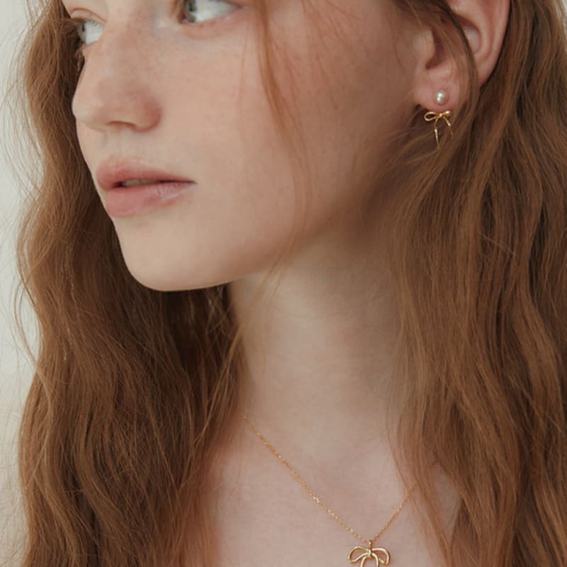 TATIANA (925 Silver) Pearl and Ribbon Tie Ear Jacket Earrings EC3077