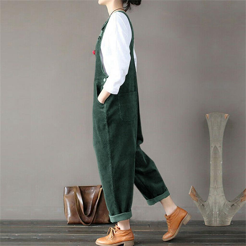 Fashion Women's Literary Cotton And Linen Strap Back Casual Pants Jumpsuit