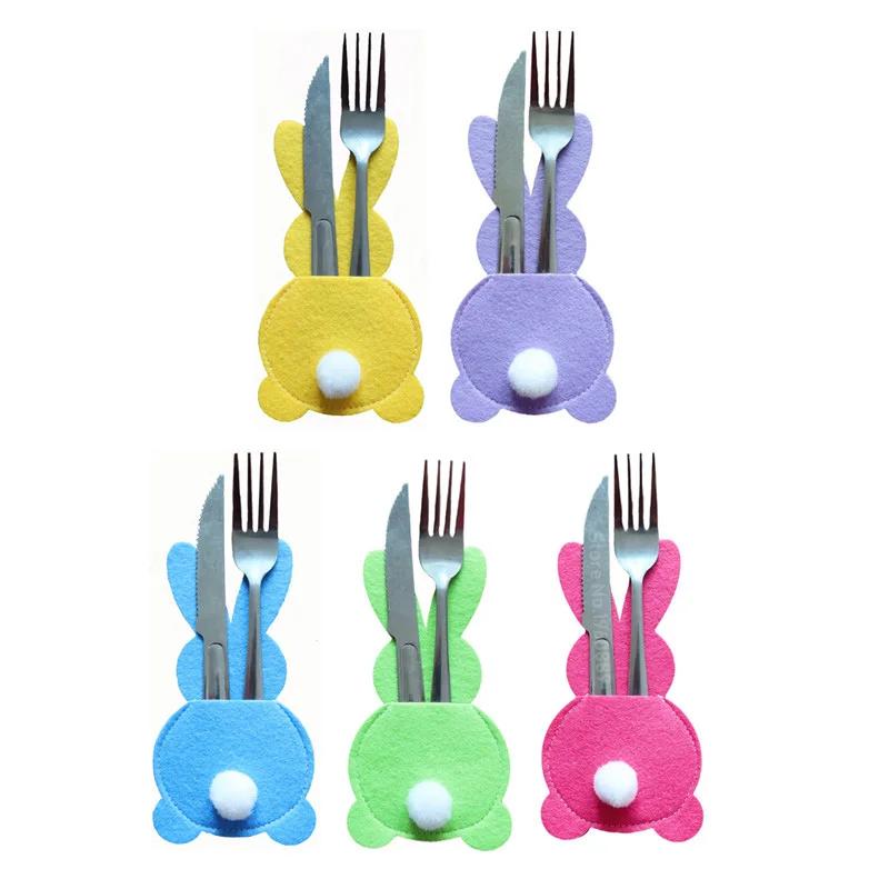 4 st Kanin Bestickhållare Påse Påskhare Bestickskydd Kniv Gaffel Påsar Glad Påsk Festdekoration Bordsservis Tillbehör