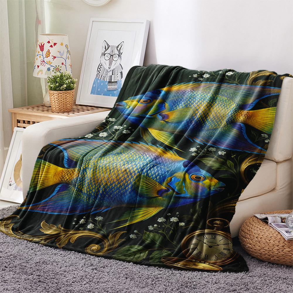 1PC Underwater World Print FlAannel Blanket, High Quality Comfortable for All Seasons, Home Decor, Warmth and Comfort