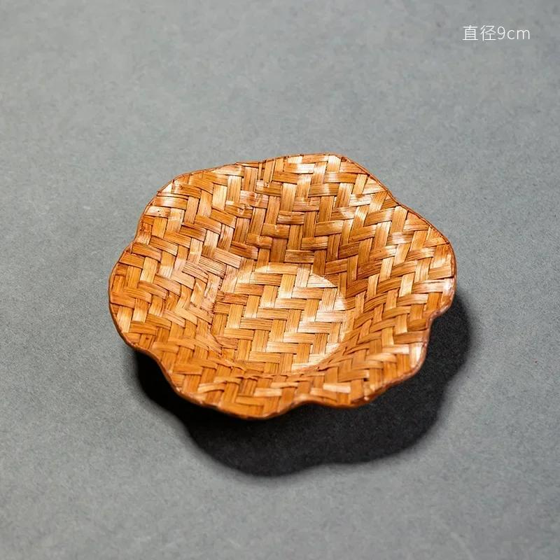 Handgeweven Theekoponderzetter Chinese Retro Bamboe Hittebestendig Kussen Creatief Mini Fruitbord Zen Theekop Rustplaats Theeservies Accessoire