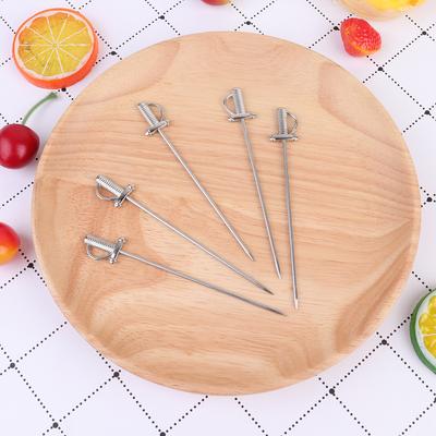 5 tenedores de acero inoxidable para fruta, con forma de espada, para cóctel, aperitivos, ensaladas, postres, fiestas y bar.