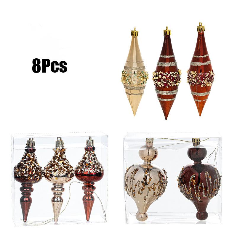 Creative Gorgeous Glitter High-End Christmas Ornaments Sparkling Champagne Brown Screw Christmas Tree Decor Hanging Accessories