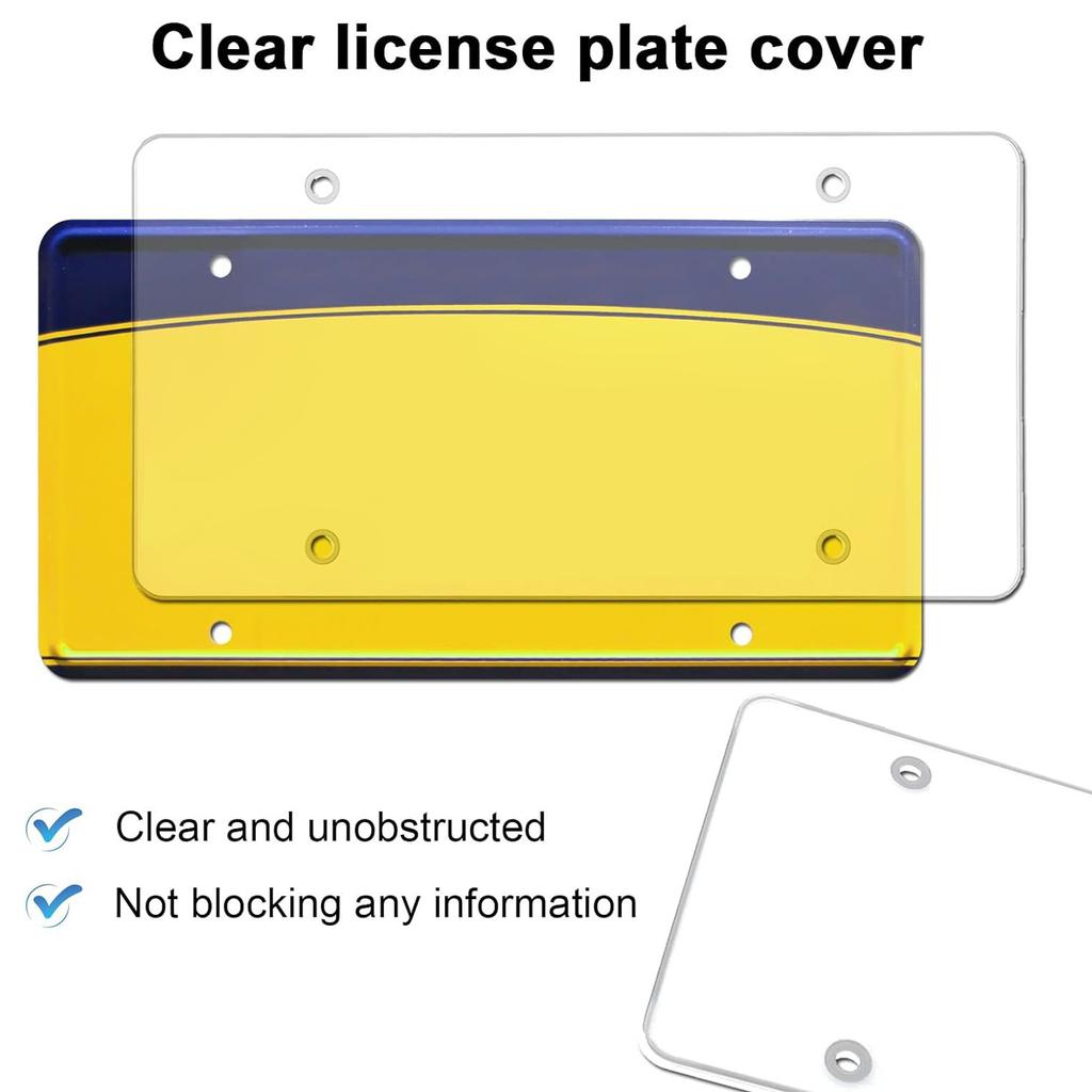 Flat Clear License Plate Covers, 2 Pack Clear Unbreakable License Plate Shields with Tire Valve