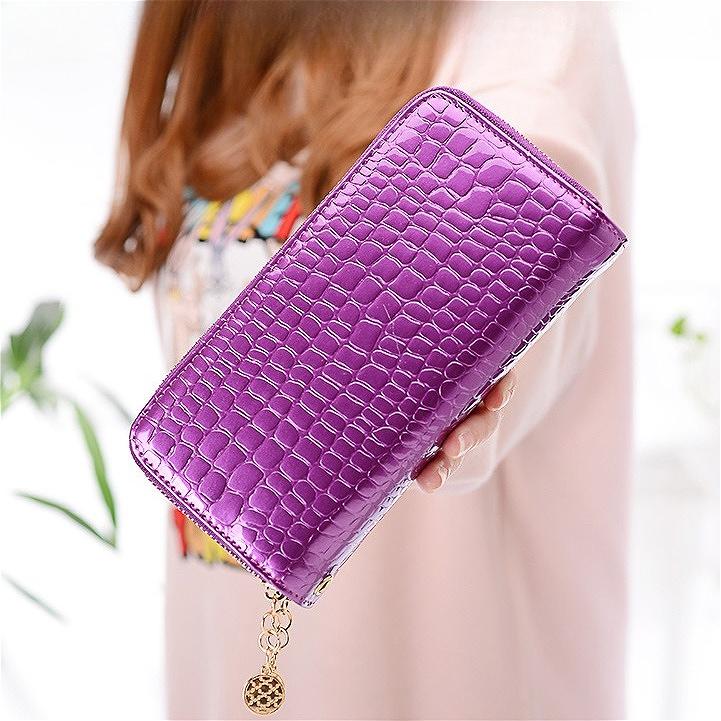 Women’s Double Zipper Long Wallet Crocodile Embossed PU Leather Large Capacity Phone Clutch Card Holder Coin Purse Zip Around Wallet