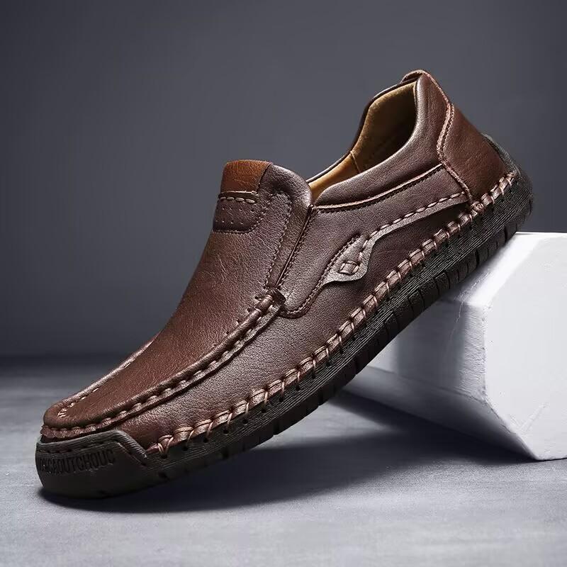 Mens Leather Shoes Fall Fashion Sneakers for Driving Walking Office, Comfortable Men Slip on Skate Flats Non Slip Youth Shoes