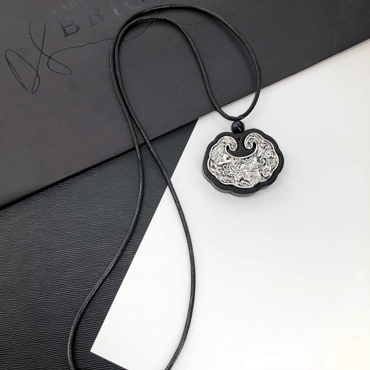 Retro Zen Ebony Long Necklace Women's Versatile Fashion Literary Clothing Accessories Sweater Chain Pendant