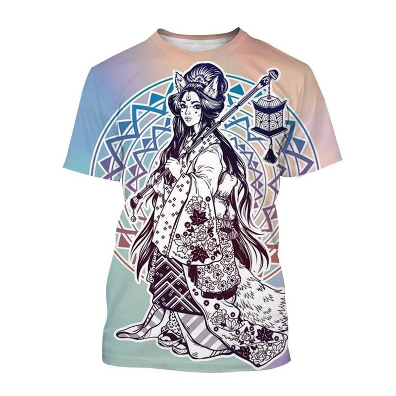 Japanese Art Geisha T-Shirt For Men Summer Vintage Tops Streetwear T Shirt Casual 3d Printed Personality Short Sleeve Tees