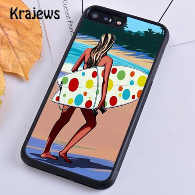 Krajews HAWAII BEACH SURF GIRL SURFING ART Phone Case Cover For iPhone 17 Air 16 15 14 Plus 11 12 13 Pro Max Coque Fundas