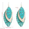 Women Leopard Print Drop Earrings Titanium Steel Leaf Shape Multi-layer PU Leather Bohemia Ear Ornaments