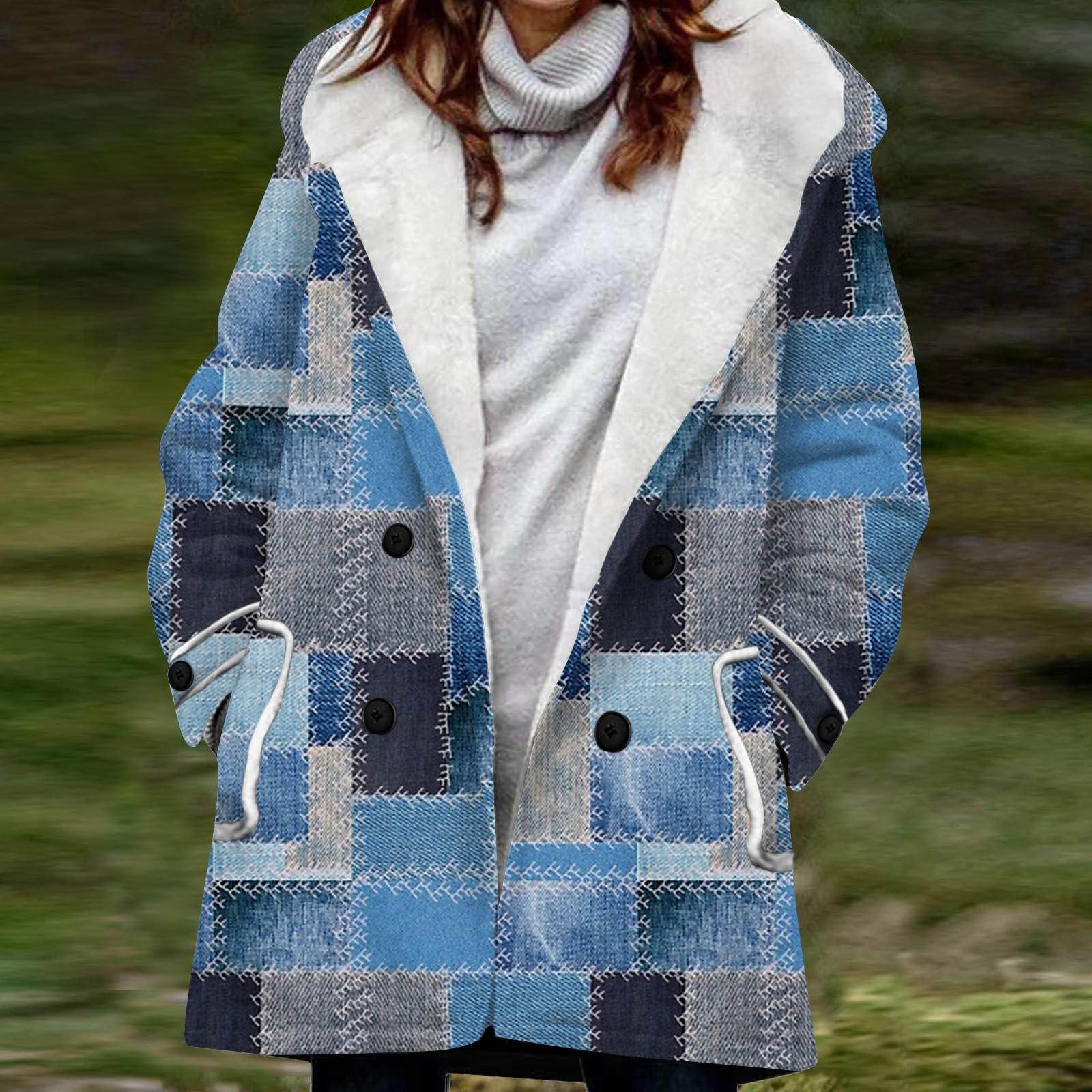 

Women s Large Jacket With Warm And Plush Printed Hooded Button Jacket With Pockets XXL
