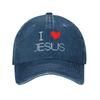I Love Jesus God Cross Print Denim Fabric Cap Casual Baseball Caps Adjustable Hat Summer Unisex Baseball Hats