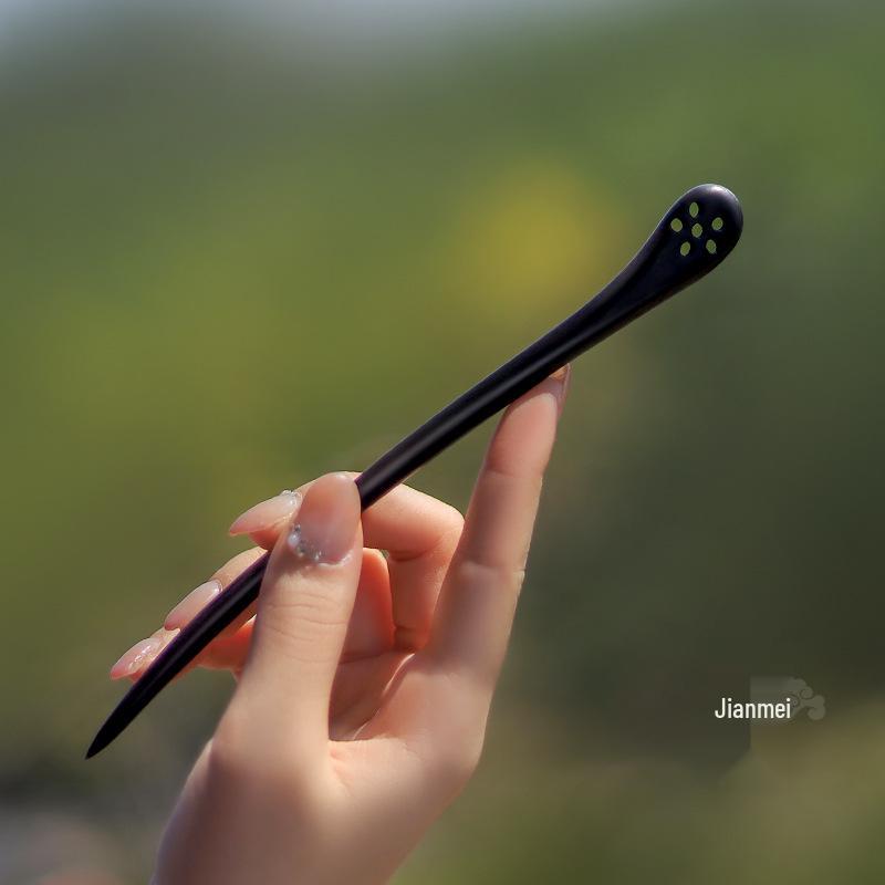 High-End Natural Ebony Wood Hairpin - Extended Chinese Ancient Style Black Hair Bun Accessory