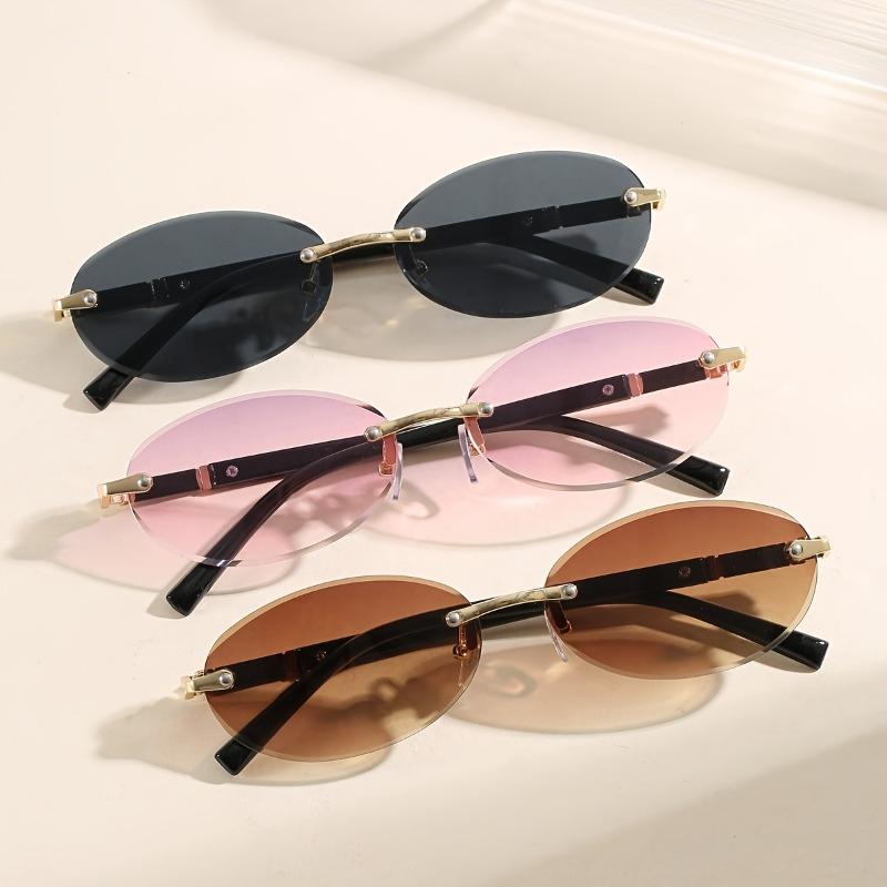 

3-piece Set of Fashionable Oval Frameless Women s Glasses - Metal Frame Hip-hop Style Lightweight and Fashionable Glasses