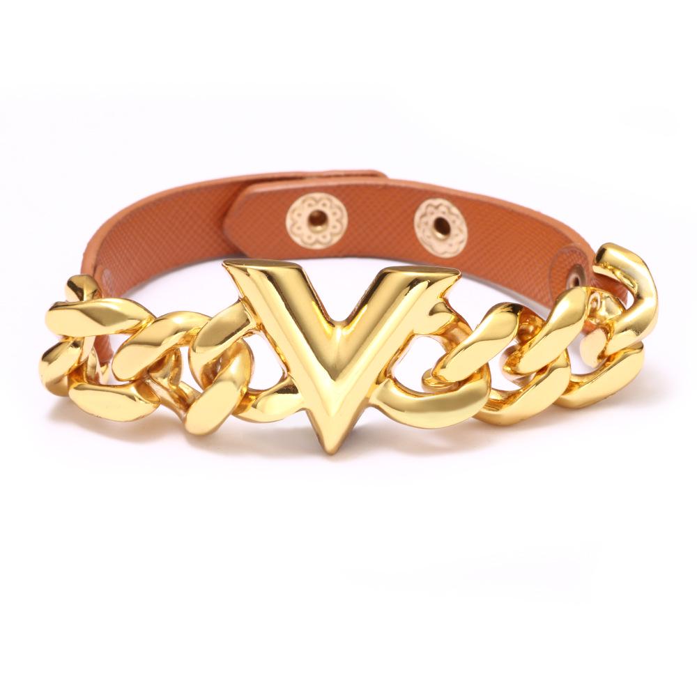Qino PU Leather V-Chain Fashion Bangle: Stylish Couple's Bracelet