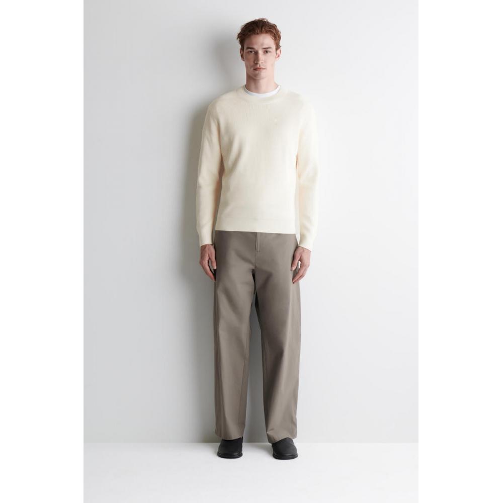 COS Men Cotton Crew Neck Sweater Off White