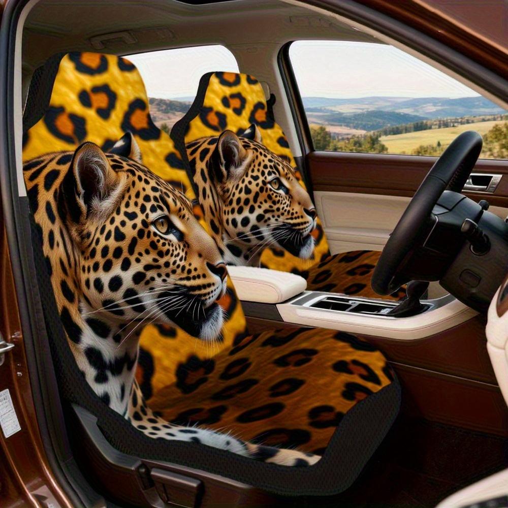 2 Stück, Universell passend für Auto, SUV, Limousine, LKW Leopard Porträt Wildtier Tier Nahaufnahme Druck Autositzbezüge für Damen und Herren, D
