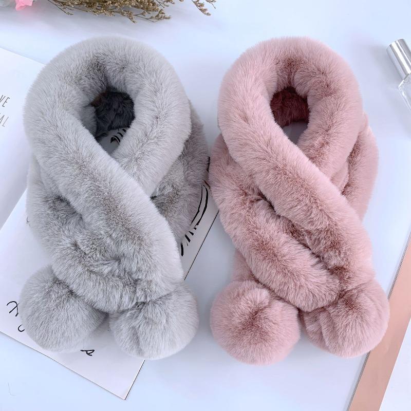 Scarf Women's Autumn and Winter New Fur Rabbit Plush Thickened Warm Scarf Solid Color Hairball Cross Student Children