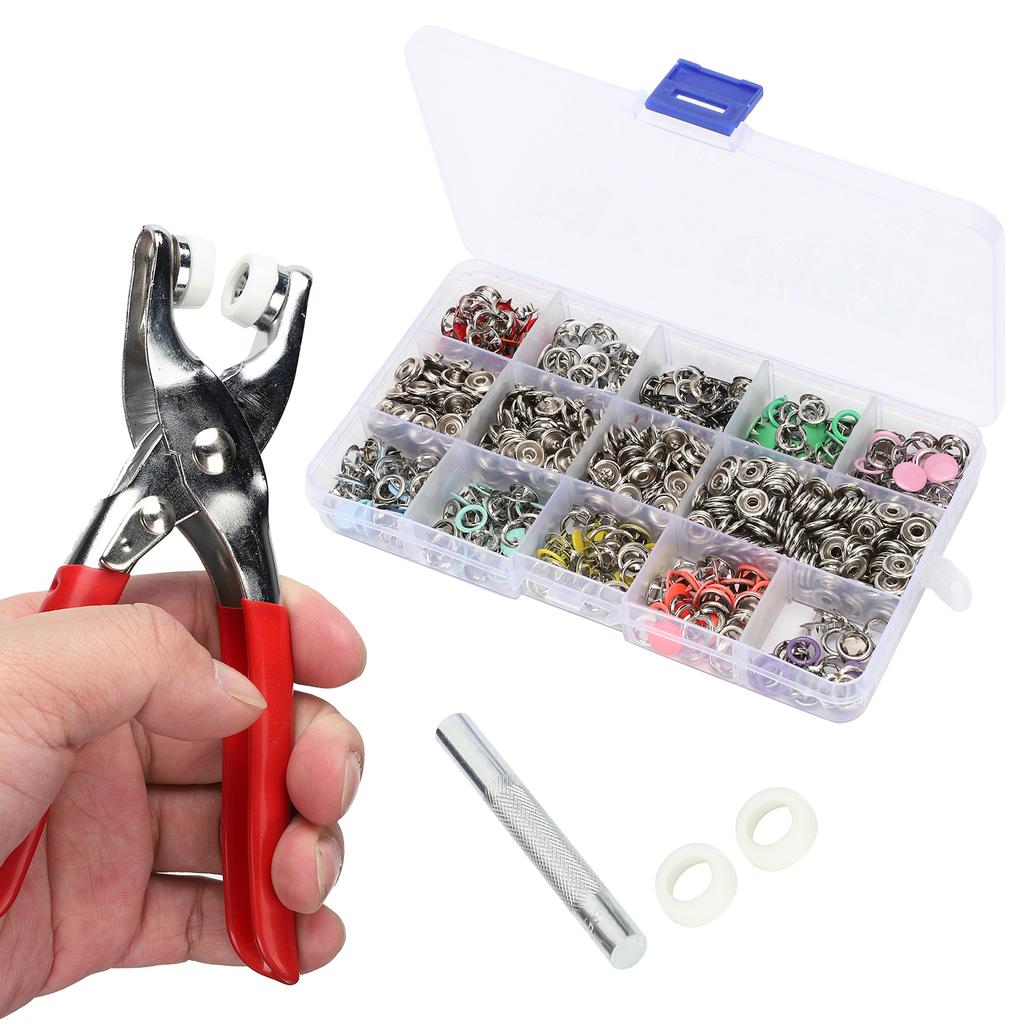 804Pcs Snap Fasteners Kit Sewing Button Punching Machine Hand Pressing Pliers Tools 9.5mm