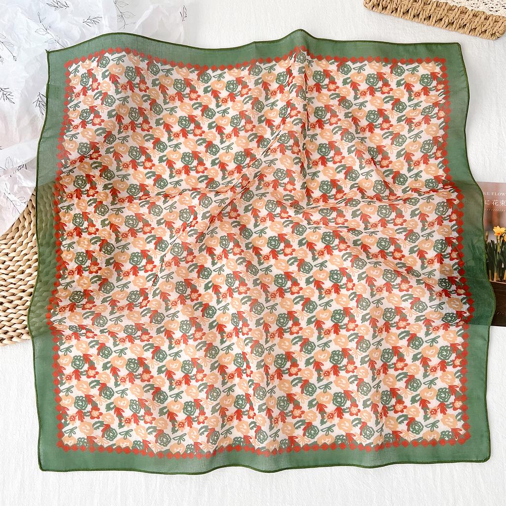 Korean Version of Summer Multi-color Small Fresh Floral Small Square Scarf Women's Versatile Decorative Silk Scarf Streamer Travel Photo Headscarf