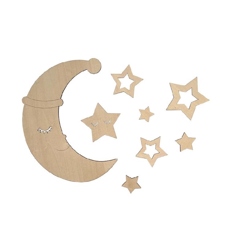 

Wooden 3D Moon and Star Wall Art Decors Sticker For Children Room Nordic Safe And Creative Nursery Wall Hanging Signs 1