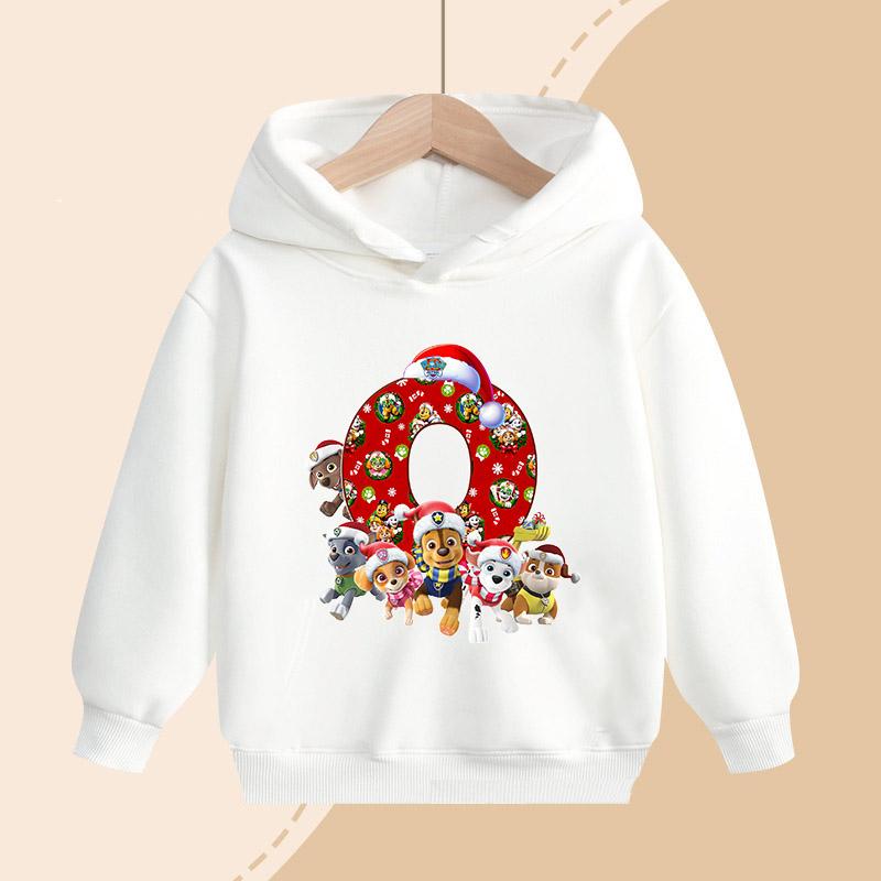 PAW Patrol Kids Hooded Sweatshirt Cartoon Christmas Letter Print Pullover Boys Girls Winter Casual Top Child Birthday Gifts