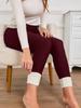 Women's High-Waisted Warm Pants with Leather Label Detail